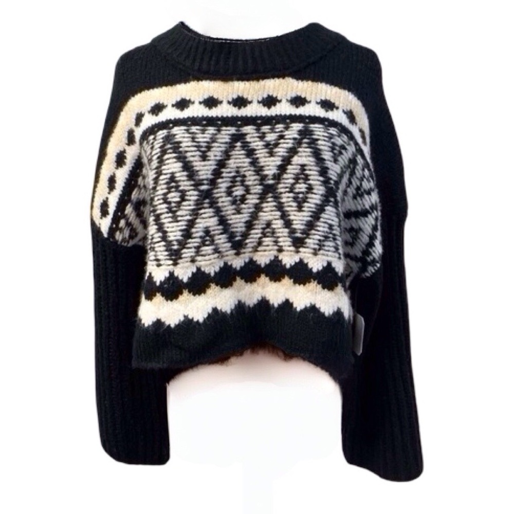 Altar'd State Geometric Fair Isle Cropped Sweater Black White Size M NWT